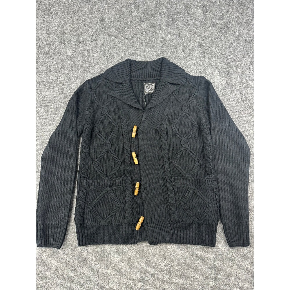 X Ray Jeans Black Cable Knit Shawl Collar Toggle Cardigan Mens Size L NWT